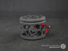 Gift Box round No. 1 with Hearts (filigree, short) 3d printed The photo shows a print made of black strong and flexible incl. red lacing.