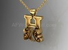 Scroll Letter H – Initial Letter Pendant 3d printed H Scroll Yellow Gold