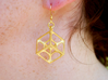 Hypercube Earrings 3d printed Matte gold steel.