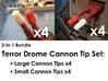 Terror Drome Cannon Tips (Small and Large, 4 each) 3d printed 
NOTE: The small cannon tip's length has been corrected, this version was slightly too long.