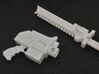 Action Figure Chainsword - Right Handed 3d printed Printed in White Natural Versatile Plastic, compared to an Action Figure Bolt Pistol, Left Handed version shown