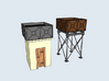 Two small english style H0 water tanks 3d printed Digital render to show color examples. The print has NO COLOR.