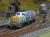 N Gauge Thomas Hill Vanguard Diesel Shunter 3d printed Kato Chassis  model with chassis side covers removed, copper conductors drilled centrally and screwed to chassis block. N Brass Locos  handrails. Choose SMALL