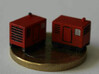 N Scale Mobile Diesel Generator 3d printed 2 generators painted, the 1-Euro coin shows the scale.